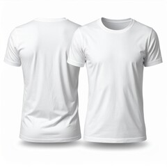 Two Plain White Cotton T Shirts Front and Back Mockups on a White Background