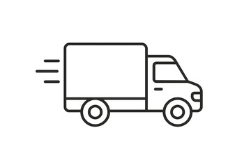 Fototapeta premium Iconic outline of a moving delivery truck with speed lines on white background