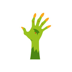 Green monster hand with sharp orange nails and holly leaf