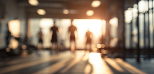 Blurry gym interior at sunset