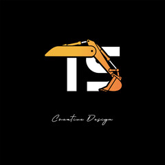TS Excavator Arm Construction Logo - Bold Industrial Letter mark Design for Heavy Equipment, Contractor Branding & Modern Engineering Identity
