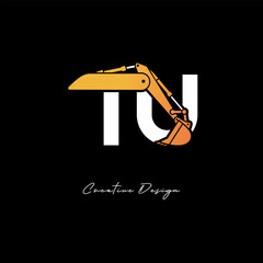 TU Excavator Arm Construction Logo - Bold Industrial Letter mark Design for Heavy Equipment, Contractor Branding & Modern Engineering Identity