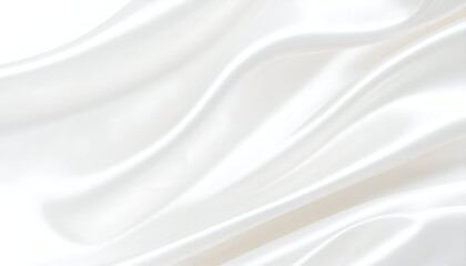 Pristine white satin flowing in soft, pearlescent waves, creating an elegant, luminous abstract background.