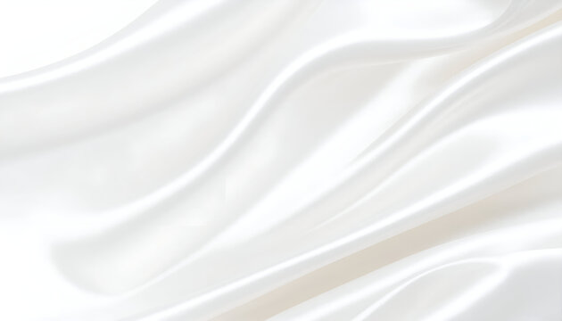 Pristine white satin flowing in soft, pearlescent waves, creating an elegant, luminous abstract background.