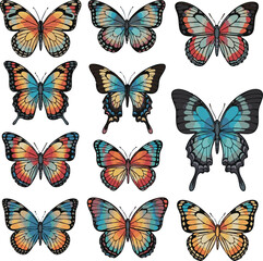 Isolated a Kinds of deferent butterfly design vector art with white background.