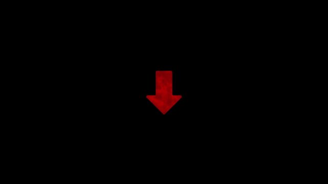 Red Arrow Downward Motion Graphic with Textured Grunge Effect Isolated on Black Background for