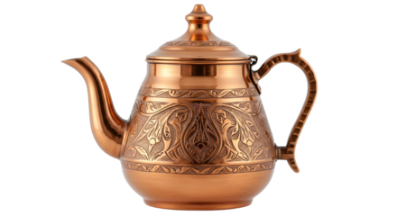 Traditional Middle Eastern Ornate Copper Teapot Product Shot Isolated on White Background