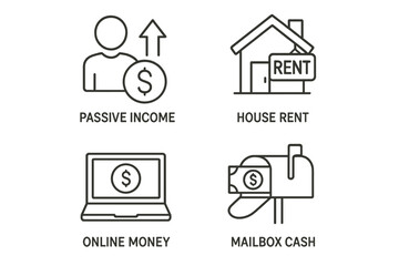 Fototapeta premium Financial growth symbols: passive income, house rent, online money, mailbox cash