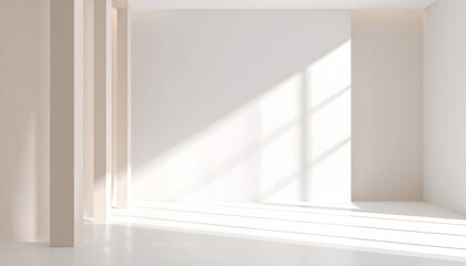 Sunlight Casts Geometric Shadows Across a Serene, Minimalist White Interior