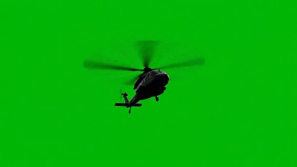 Flying Helicopter Silhouette on Green Screen for Chroma Key