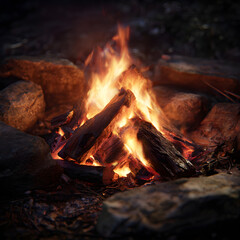 Warmth and Magic: The Enchanting Allure of a Blazing Campfire on a Starlit Night, Sparking Primal Memories and Fostering Connections