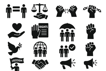 Human Rights – 12/16 Solid Black Silhouette Vector EPS Set Collection © MORIUM JANNAT