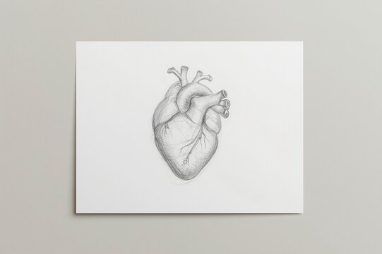 Naklejki Graphite Heart Sketch on Paper, Grey Background