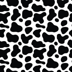 Seamless pattern of black and white cow spots, creating a dynamic and visually captivating background design