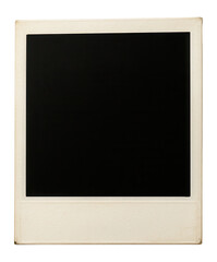 Blank vintage-style instant photo frame with a black square center and a white border, ideal for creative photography or design projects.