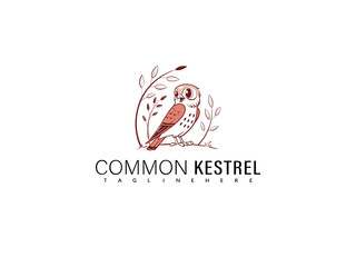Obraz premium Adorable cartoon Common Kestrel perched on a branch with bright feathers and a joyful nature-inspired pose, ideal for kids’ wildlife books, educational animal resources, and creative branding designs.