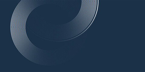 Elegant abstract golden geometric lines on a dark blue background. Shining golden circle line pattern. Modern design element. Luxurious style. Vector illustration.