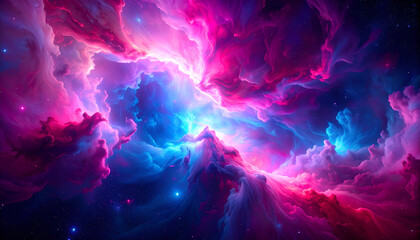 Vibrant Cosmic Nebula Bursting with Pink and Cyan Energy