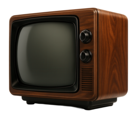 Vintage television set with a wooden cabinet and rounded screen, featuring manual knobs and a retro design, ideal for concepts of nostalgia and technology history.