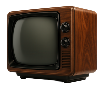 Vintage television set with a wooden cabinet and rounded screen, featuring manual knobs and a retro design, ideal for concepts of nostalgia and technology history.