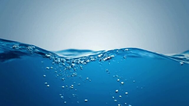 Water half submerged with bubbles visible beneath the surface