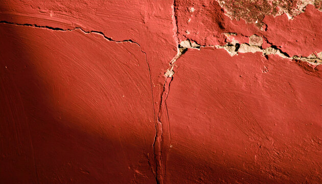 Weathered Terracotta Wall with Deep Cracks and Dramatic Shadows