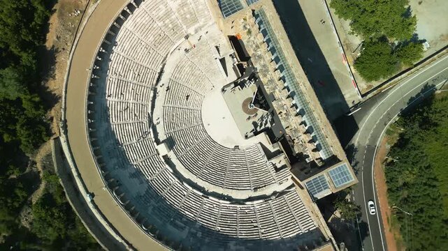 Ancient rome Amphitheater  Aspendos   - drone view.