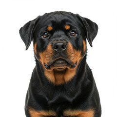Obraz premium Adorable Rottweiler Puppy Portrait with Gentle Eyes on White, Detailed 8k Image.