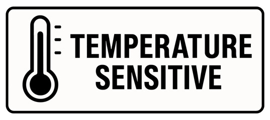 Temperature sensitive label, indicating that the contents are vulnerable to temperature changes. Modern flat vector sticker label with icon and badge style, transparent background