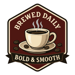 This vintage logo shows a cup of coffee, ideal for a coffee shop or cafe. Vintage vector emblem badge patch, retro design, transparent background