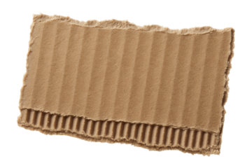 Close-up view of a torn piece of corrugated cardboard showing its textured surface and wavy ridges, ideal for concepts related to recycling and packaging materials.