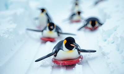 Emperor Penguins Slide on Snow