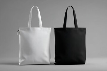 Two Canvas Tote Bags White and Black for Branding Mockup