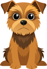 Cute Border Terrier with scruffy brown fur and tilted head expression, sitting calmly, clean vector format on white background.
