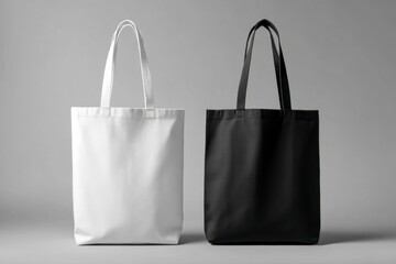 Two Stylish Tote Bags a Black One and White for Shopping