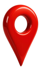A glossy red map pin icon with a rounded shape and hollow center, symbolizing location and navigation, isolated on a white background.