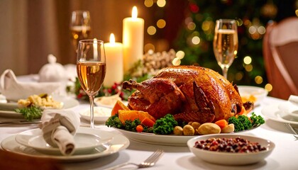 Sunday Roast Dinner with Christmas Atmosphere