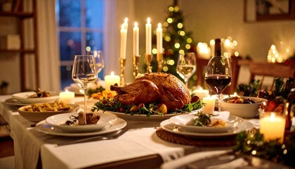Sunday Roast Dinner with Christmas Atmosphere