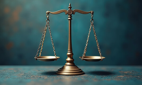 Golden Scales of Justice on Distressed Teal Background