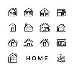 
"Home", a simple line vector icon set, a collection of home real estate outline symbols, web elements isolated on a white background.