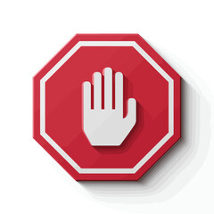 Obraz premium A simple vector graphic of a red octagonal stop sign with a white hand symbol inside, on a white background, with no shadows, in a flat design, with clean and crisp lines, and no text. 