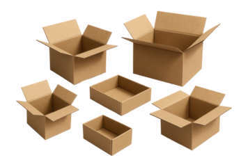 A collection of variously sized open cardboard boxes, showcasing different dimensions and shapes suitable for packaging and storage purposes.