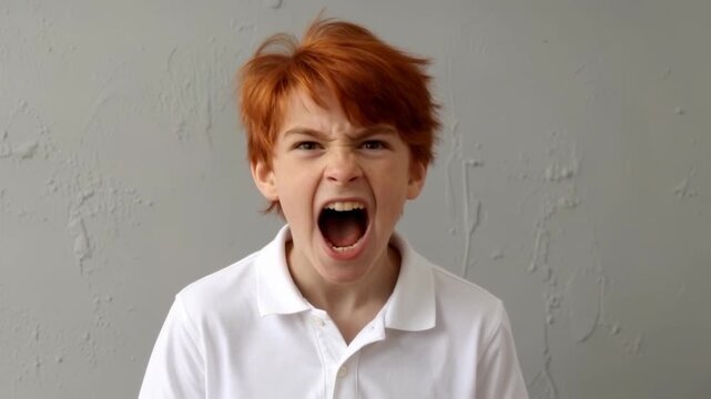 Young boy with red hair shouting