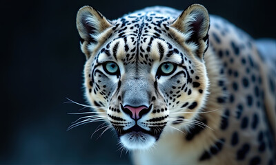 Obraz premium Majestic Leopard Portrait with Piercing Blue Eyes