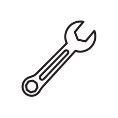 Simple line drawing of a wrench, a common hand tool for mechanics.