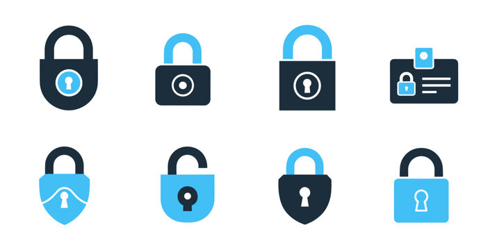 Security lock vector icons set featuring padlock key password protection and safety symbols