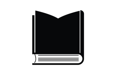 Stylized black open book icon on white background