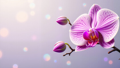 Naklejka premium Vibrant pink orchid bloom with pastel gradient background, with space for text
