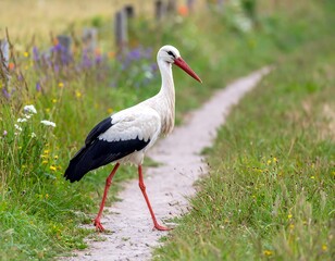 Stork on a country path
