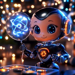 Funny robot with a ball. Generative AI